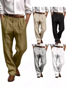 2024 nuovi <span class=keywords><strong>pantaloni</strong></span> <span class=keywords><strong>di</strong></span> <span class=keywords><strong>lino</strong></span> da uomo a doppia borsa anteriore a cilindro dritto tinta unita comodi traspiranti Casual - Product Image 2