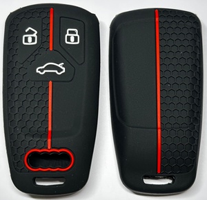Housse de clé de <span class=keywords><strong>voiture</strong></span> en silicone à texture nid d'abeille, antidérapante, antichoc, avec bande rouge, compatible avec Nissan - Product Image 2
