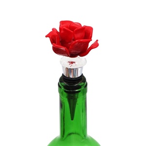 <span class=keywords><strong>Murano</strong></span> arte vetro rosso rosa fiore anello in Silicone metallo supporto tappo per bottiglia di vino per i regali di nozze di san valentino - Product Image 1