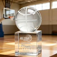 Trophée sphérique de basket-ball en cristal K9 personnalisé, base carrée transparente, gravure laser, récompense sportive All Star