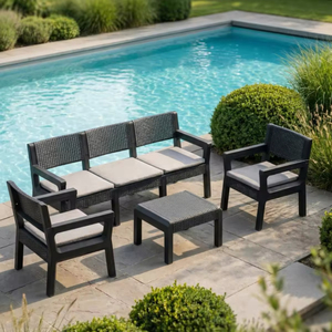 Juego de Muebles de Jardín de Mimbre Moderno de 4 Piezas, Resistente y de Alta Calidad, con Cojines Gruesos para Uso en Patio o Jardín - Product Image 4