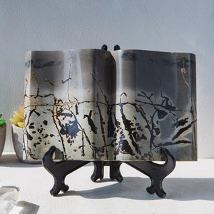 Sculpture de <span class=keywords><strong>livre</strong></span> en jaspe naturel, pierre précieuse polie, artisanat populaire, motifs uniques, haute qualité pour la décoration intérieure - Product Image 2