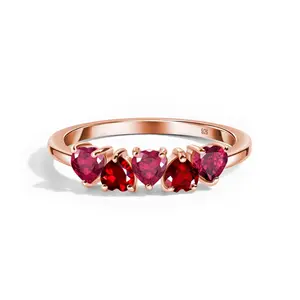 Lovely 925 Sterling Silver Ring with Heart Shaped Garnet and Ruby