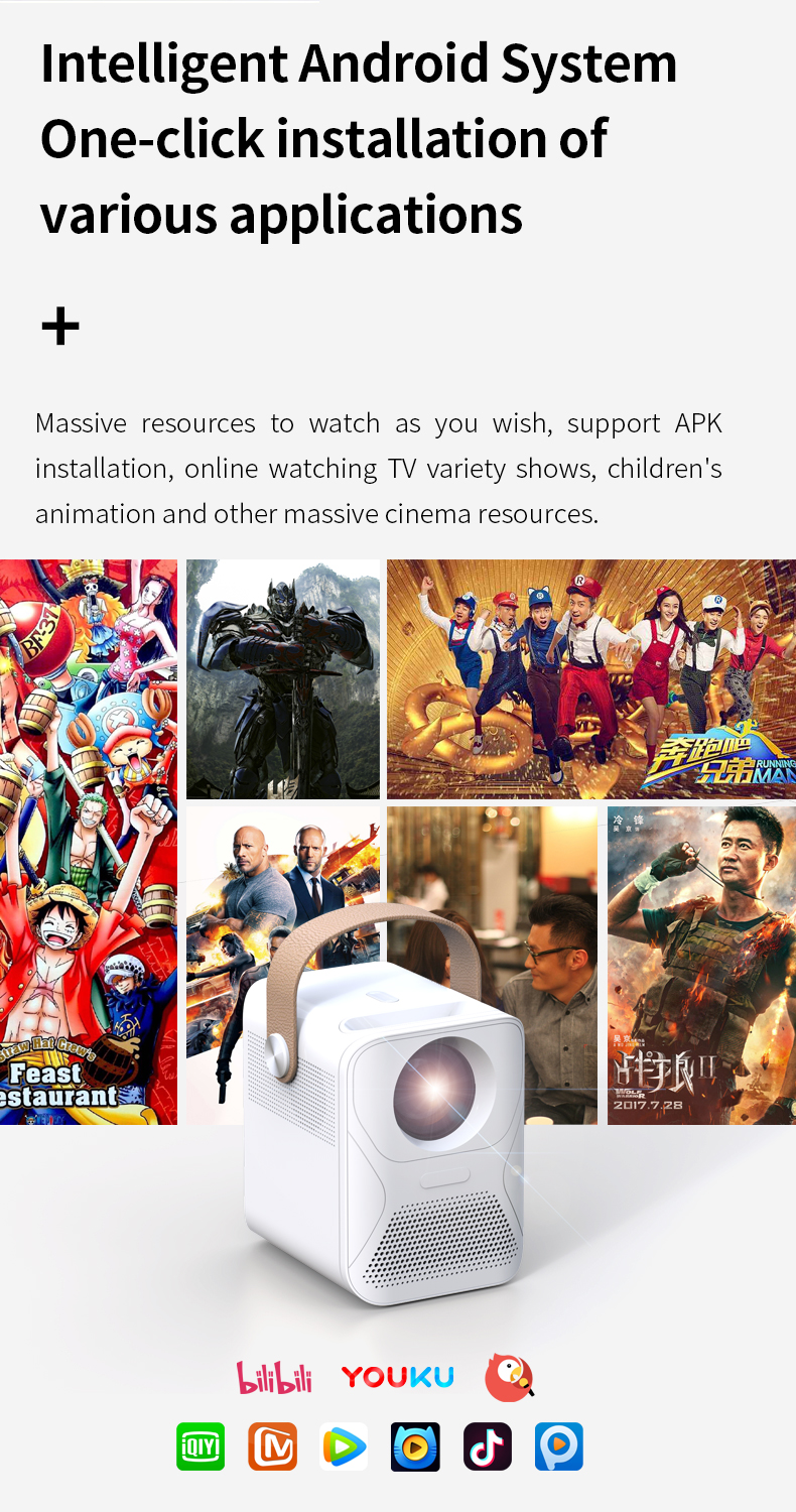 BT5.0 Portable LED LCD Smart Mini Projectors Built in 8000mAH Battery