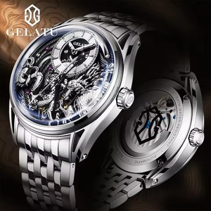 Montre mécanique automatique GELATU Dragon gravé pour homme, en acier inoxydable, étanche, de luxe, haute qualité, avec aiguilles - Product Image 3