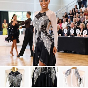Robe de <span class=keywords><strong>concours</strong></span> de danse latine professionnelle pour adultes LD009, ornée de strass étincelants, ourlet asymétrique, tenue de danse de salon, samba - Product Image 2