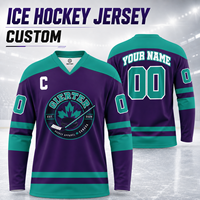 Maillot de hockey sur glace personnalisé style feuille d'érable du Canada, violet et turquoise, vêtements d'équipe, impression personnalisée du logo, du nom et du numéro, uniformes de hockey