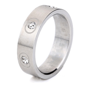 Stainless Steel Titanium <b>Ring</b> Geometric Shape Double O Design Pave Setting <b>Diamond</b> Encrusted Unisex Gift Jewelry - Product Image 5