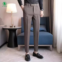Pantalon Scolaire Homme Coupe Slim Couleur Café, Style Décontracté Devant Plat, Service OEM Personnalisé pour Uniforme Scolaire