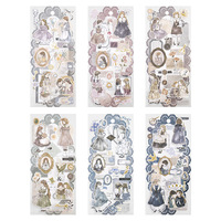 Autocollants Shanle Vintage pour Journal Intime Fille, Papier Washi Thème Temps Esthétique Rétro avec Feuille d'Or, 2 Feuilles pour Scrapbooking et Journalisation DIY