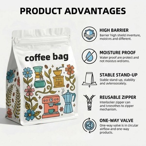 Sacs à café personnalisés avec logo, mats, résistants à l'humidité, à fond plat, imprimés sur mesure pour café torréfié, espresso, 250g, 500g, emballage pour café - Product Image 1