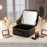 Trousse de Maquillage de Voyage à LED Simple Face avec 3 Lumières Colorées, Diviseurs Ajustables et Porte-Pinceaux