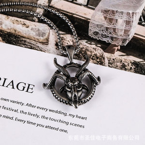 <b>Cross</b> Border European American Goat Head Pendant Stainless Steel Men Necklace SP1067 - Product Image 1