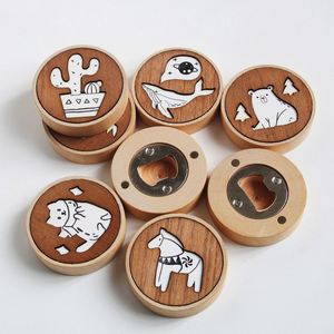 Engraved Cartoon Pattern Natural Wood <b>Bottle</b> Opener Magnetic Fridge Decoration Beer <b>Bottle</b> Opener Creative Gift - Product Image 1