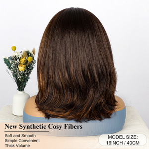 Châu Âu Mỹ sợi tổng hợp của phụ nữ Headgear Yaki phần mở rộng tóc trung tâm chia tay ngắn lượn sóng Thẳng Tóc Bob kiểu tóc - Product Image 3