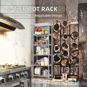 8 Tier Metal <b>Pot</b> and Pan Organizer Rack for Cabinet Floor Mount with 3 DIY Methods Adjustable Organizer for <b>Pots</b> Pans Lids - Product Image 2