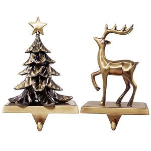 Modern Christmas Vintage Deer Reindeer Brass Antlers Weighted Metal <strong>Stocking</strong> <strong>Holder</strong> for <strong>Stocking</strong> Mantle Factory - Product Image 1