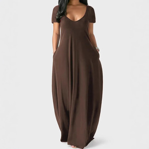 Casual Short Sleeve Maxi Dress With Pockets Loose Fit Irregular Skirt Smlxlxxl Europe And America Style - Product Image 3