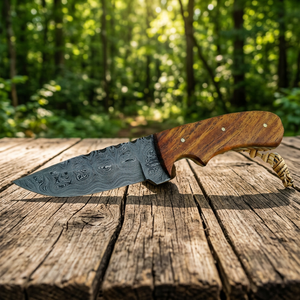 Couteau de chasse artisanal en acier Damas de haute qualité avec manche en bois, dureté 58-60HRC, garantie de 3 ans pour les revendeurs - Product Image 2