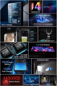 8849 SHARK 3 Unihertz สมาร์ทโฟนพันธุ์อึด ระบบปฏิบัติการ Android 14 หน่วยความจำ 32GB/512GB ชิปประมวลผล Dimensity 8300 หน้าจอ 3K AMOLED แบตเตอรี่ 11600mAh ทนทานต่อแรงกระแทก มาตรฐาน IP68 รองรับการใช้งานกลางคืน - Product Image 6