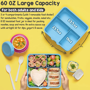 2025 Canard coréen de luxe personnalisé Descartable Petite boîte à lunch portable facile à nettoyer au micro-ondes 60oz avec diviseur et un pot à nourriture - Product Image 6
