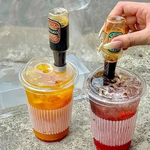 JIMI Transparent Disposable Coffee Wine Beer Milkshake PP Clear Plastic Cups With Small Alcohol Bottle