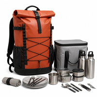 Sac à dos isotherme pour pique-nique, orange, imperméable, ensemble de camping avec vaisselle, bouteilles, sac isotherme pour la randonnée en plein air