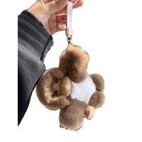 Porte-clés en peluche de singe en fourrure de lapin Rex, peluche noire moelleuse, orang-outan, gorille, jouets en peluche doux, breloques pour sac
