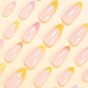 Uñas Postizas de Color Amarillo Rosado Macaron en Forma de Lágrima, Estilo Suave que Ilumina la Piel, Venta al por Mayor - Product Image 3