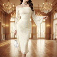 Robes pour femmes élégantes de haute qualité à une épaule en dentelle Robes pour femmes grande taille Manches cloche Robes élégantes pour femmes