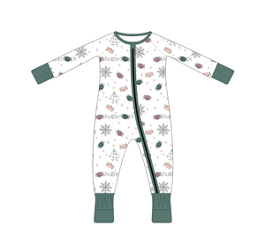 Pigiama intero <span class=keywords><strong>neonato</strong></span> premium in bambù a maniche lunghe, stampa horror teschio clown mostro Halloween, cerniera YKK, tutina morbida per neonati - Product Image 4