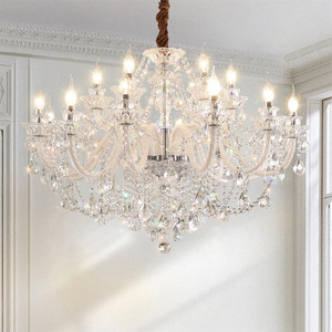 Lustre en cristal de verre de style européen pour salon, restaurant, LED blanc, <span class=keywords><strong>hauteur</strong></span> réglable, 3000K blanc chaud - Product Image 1