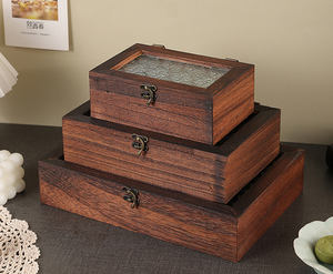 Boîte de rangement multifonctionnelle rétro en bois massif avec couvercle en verre motif fleur de crabapple pour fruits secs à la maison - Product Image 5