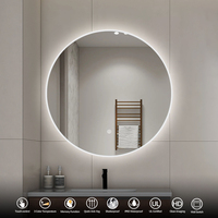 Miroir de salle de bain rond à LED, mural, rétroéclairé, avec commande tactile, anti-buée, miroir de vanité intelligent pour la maison, l'hôtel, la salle de bain