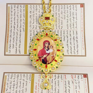 تمثال أسقف راقي معدني أنيق لتمثال اليسوس عيد الميلاد المسيحي بيزنطي قلادة متقاطعة متينة أنيقة لصلوات الكنيسة مطلية - Product Image 4