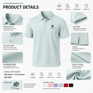 Camiseta Deportiva Personalizada para Hombre, 15% Elastano, 85% Nailon, Elástica en 4 Direcciones, Transpirable, de Secado Rápido, Uniforme de Golf, Color Menta - Product Image 4