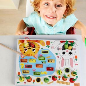 Juego de bloques de madera 2 en 1: Tablero de alimentación de zanahorias, reconocimiento de números y juego de pesca para niños y niñas - Product Image 4