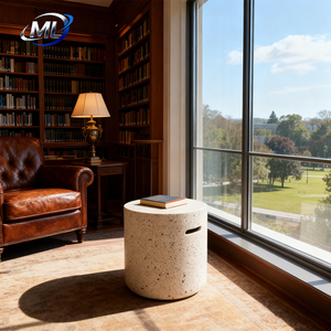 Mesa de Centro Moderna Minimalista de Fibra de Vidrio Resistente con Textura de Terrazo Cilíndrica para Sala de Estar, Dormitorio, Hotel, Patio - Product Image 5