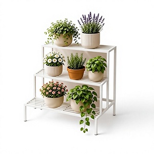 Support à fleurs en métal minimaliste moderne à 3 niveaux, étagère à plantes blanche avec revêtement en poudre pour la décoration intérieure - Product Image 5