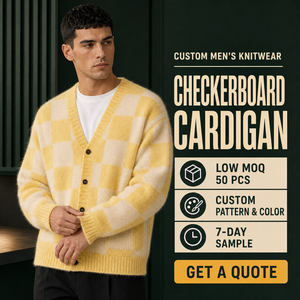 Cardigan surdimensionné <span class=keywords><strong>en</strong></span> tricot jacquard à carreaux pour <span class=keywords><strong>homme</strong></span>, boutonné sur le devant, <span class=keywords><strong>en</strong></span> <span class=keywords><strong>maille</strong></span> duveteuse, OEM pour les marques de streetwear - Product Image 1