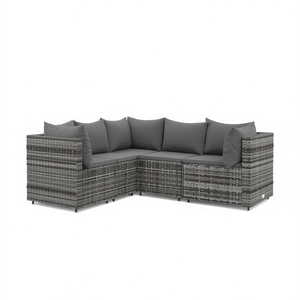 Conjunto de Sofá Esquinero para Patio de Poliratán Gris con Cojines, Muebles de Jardín para Exteriores, Diseño Contemporáneo, Resistente al Agua y a los Rayos UV - Product Image 1