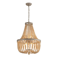 Lustre à 6 lumières en perles de bois vieilli, finition noire, certifié ETL, lumière blanche chaude, pour la décoration du salon