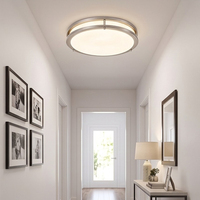 Plafonnier LED rond moderne à montage encastré, nickel brossé, profil bas, avec abat-jour en acrylique blanc pour couloir et chambre