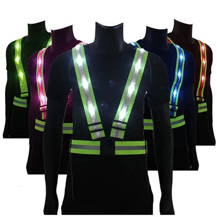 Wholesale Price Fully Adjustable USB Charging Warning Strap Reflective safety vest LED Luminous Vest