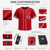 Maillot de baseball personnalisé à boutons, uniforme d'équipe rouge, broderie sublimée, fabricant OEM ODM, faible MOQ, vente en gros, prêt à expédier