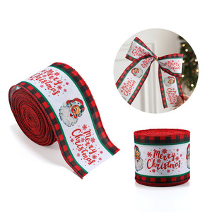 LINGKAI Vintage Santa Claus Gnome Dwarf Printed Eco-Friendly Merry Christmas Satin <b>Wire</b> <b>Ribbon</b> Tree Bow DIY Craft Holiday Decor - Product Image 4