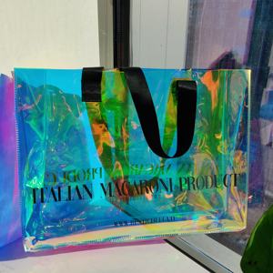 Diseño de moda rosa brillante bolso de hombro transparente holográfico Pvc iridiscente bolso de mano con logotipo impreso personalizado - Product Image 5