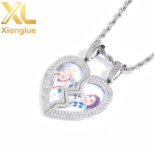 Hip Hop Fine Jewelry Iced Out Broken Heart Charm <b>Photo</b> Necklace White Gold Plated Custom Memory <b>Photo</b> <b>Frame</b> Pendant - Product Image 1