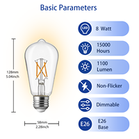 Prix d'usine Ampoule à filament LED 8W E26 110V ST19 1100LM Verre clair Dimmable Pas de scintillement Ampoules LED compatibles avec les luminaires