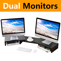 Support d'organisateur de bureau de bureau en MDF noir pour 2 moniteurs, longueur et angle réglables 3 étagères